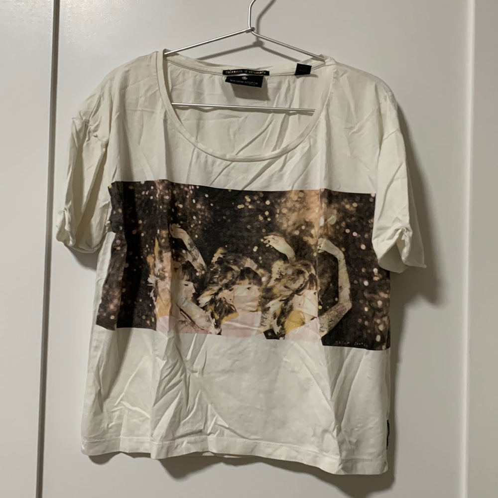 Zara White Graphic Scoop Neck Women’s Tee